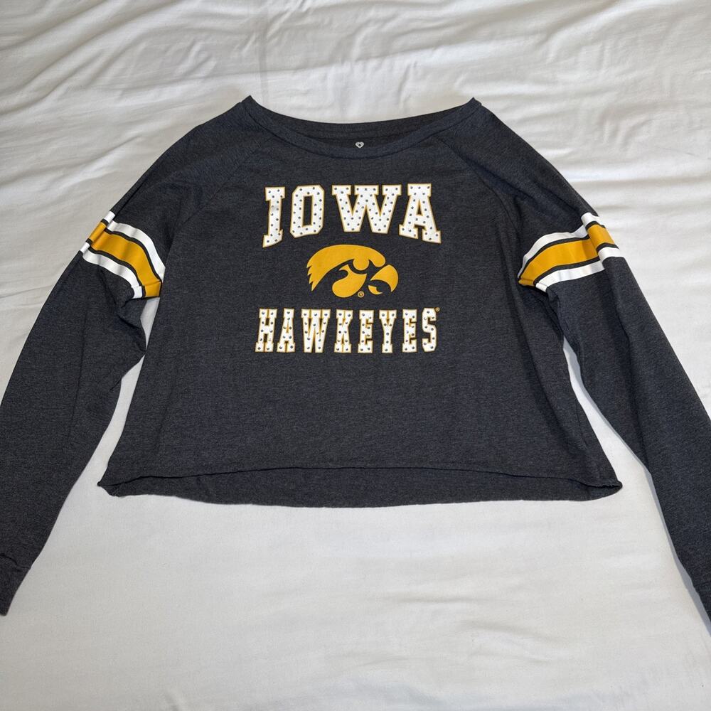 Iowa Hawkeyes Womens XL Colosseum Charcoal Long Sleeve Cropped Shirt Rhinestone